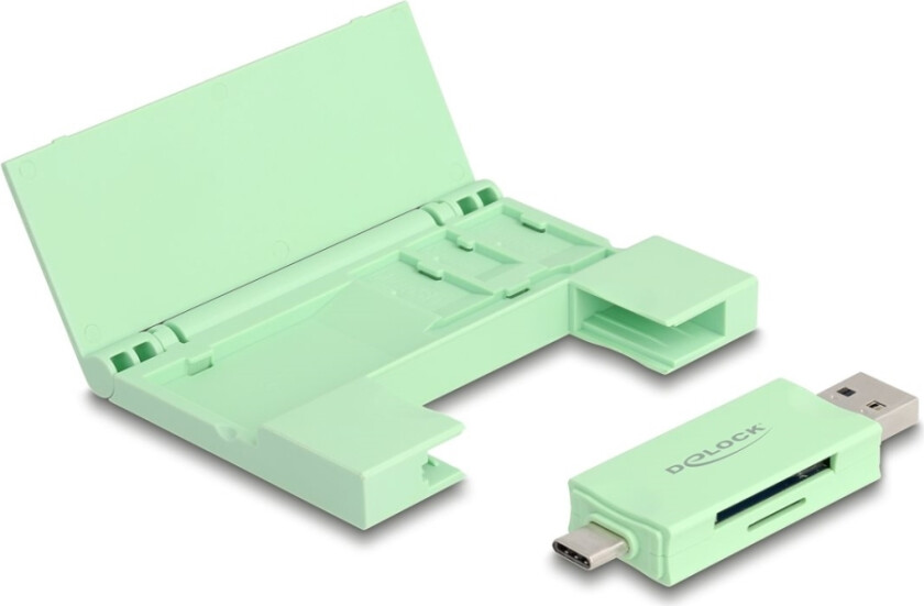 Delock Kortleser Usb 5 Gbps Usb Type-C / Type-A For Sd- Og Micro Sd-Minnekort Med Praktisk Minnekortveske