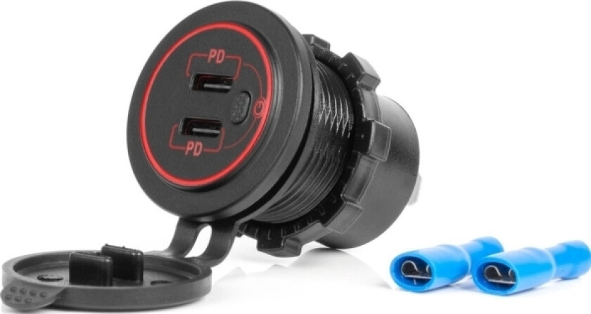 Lader Billader Med Usb-Uttak, Vanntett, Med Bryter 2X Usb-C 12V 24V -04224