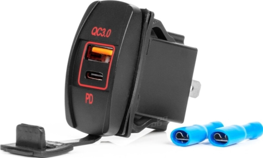 Lader Billader Med Usb-Uttak, Vanntett, Båtformet, Usb + Usb-C Qc3.0 12V 24V -04229