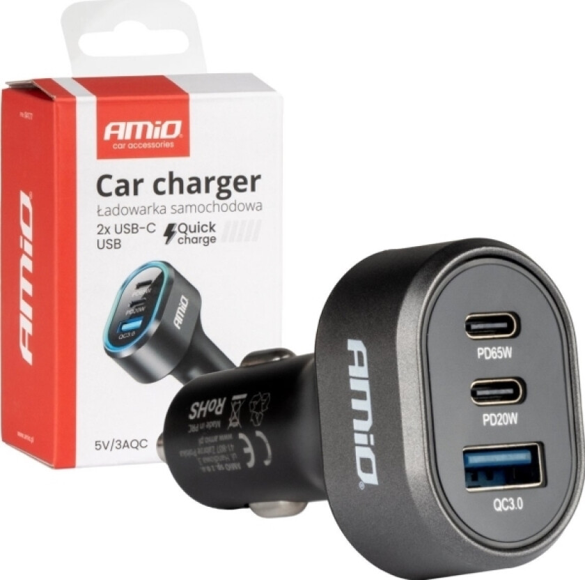 Lader Rask Billader 85W Qc3.0 Pd65w Pd20w 2X Usb-C 1X Usb-A -04177