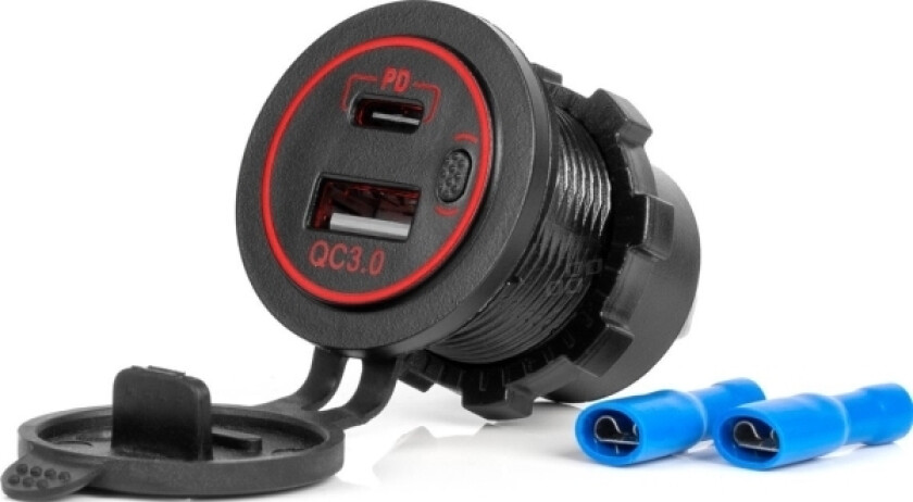 Lader Billader Med Usb-Uttak Vanntett Usb + Usb-C Qc3.0 12V 24V -04221