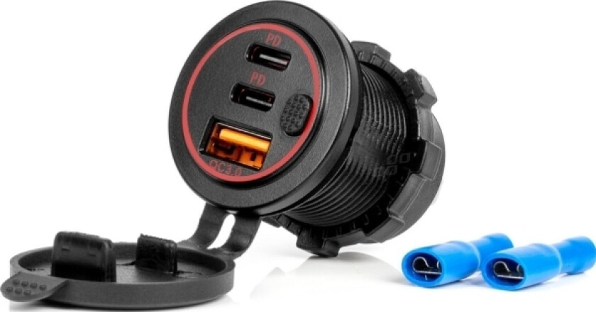 Lader Billader Med Usb-Uttak, Vanntett, Med Bryter Usb + 2X Usb-C Qc3.0 12V 24V -04227
