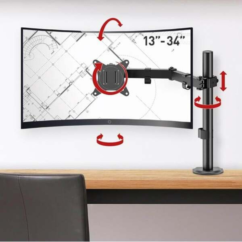 Monitor Arm - 1 Monitor13'- 34' - Black