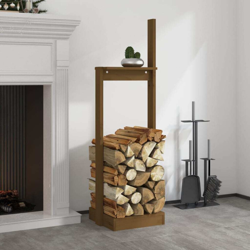 Vedstativ honningbrun 33,5x30x110 cm heltre furu