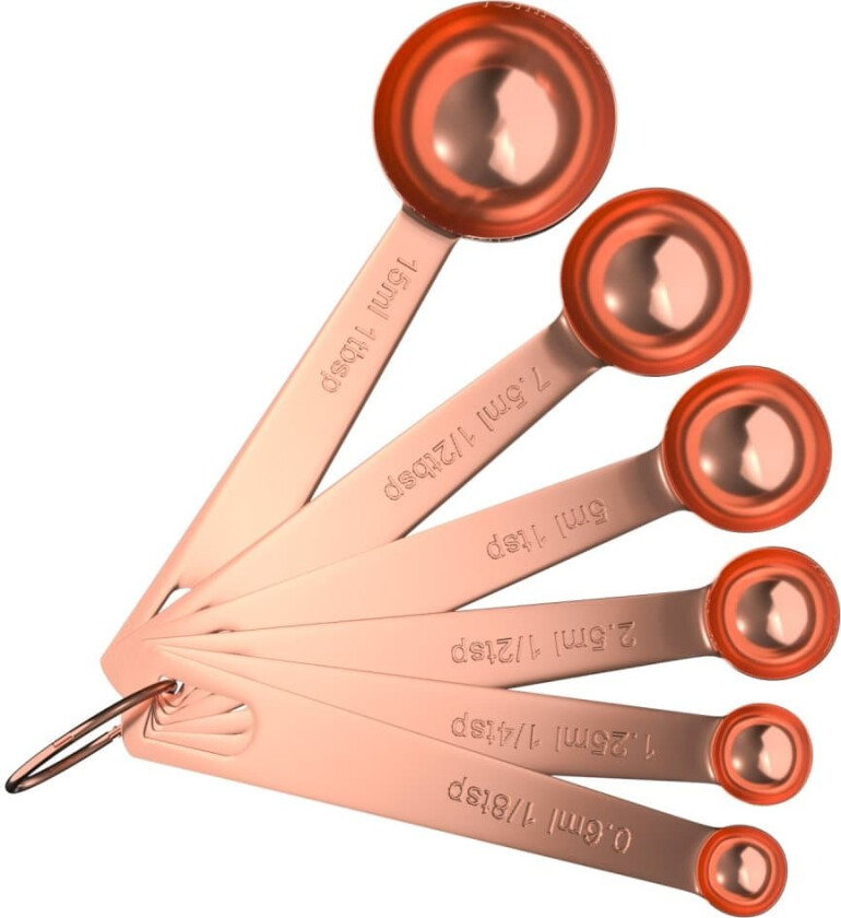 Måleskje i rustfritt stål i 6 deler 1 spiseskje - 1/8 teskje - måleskje til måling av tørre og flytende ingredienser til matlaging og baking