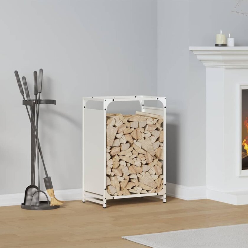 Vedstativ svart 44x28x65 cm kaldvalset stål