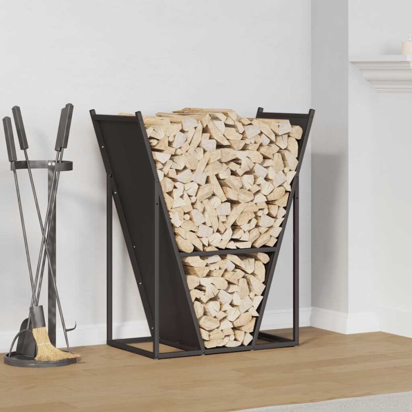 Vedstativ svart 69,5x35x81 cm kaldvalset stål