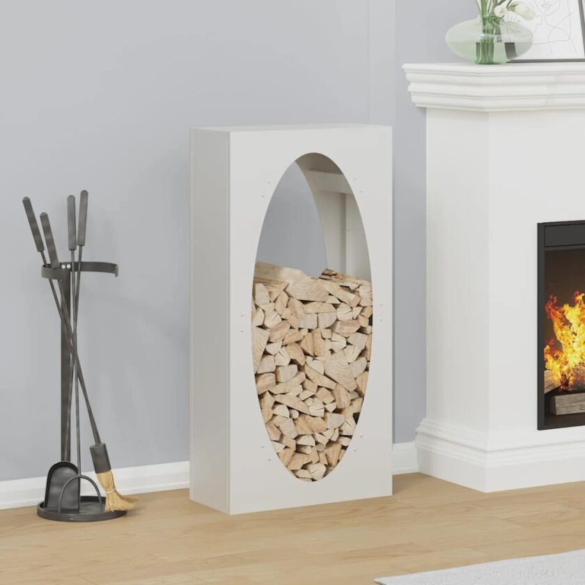 Vedstativ hvit 50x23x100 cm kaldvalset stål