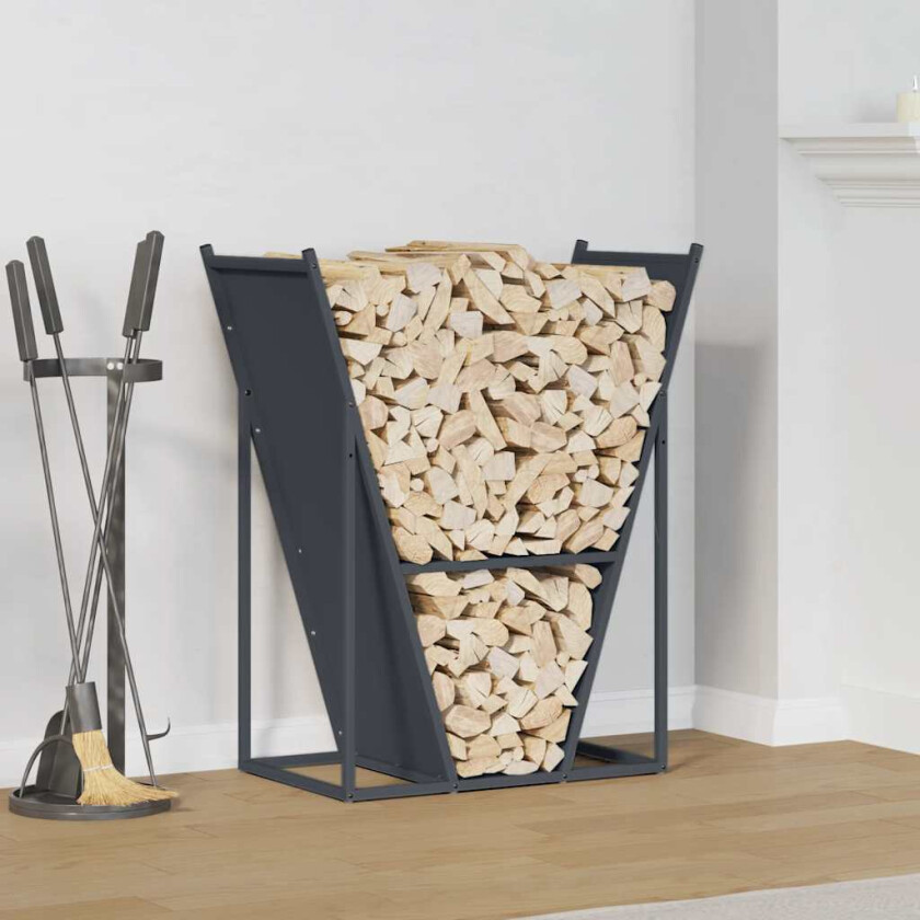 Vedstativ antrasitt 69,5x35x81 cm kaldvalset stål