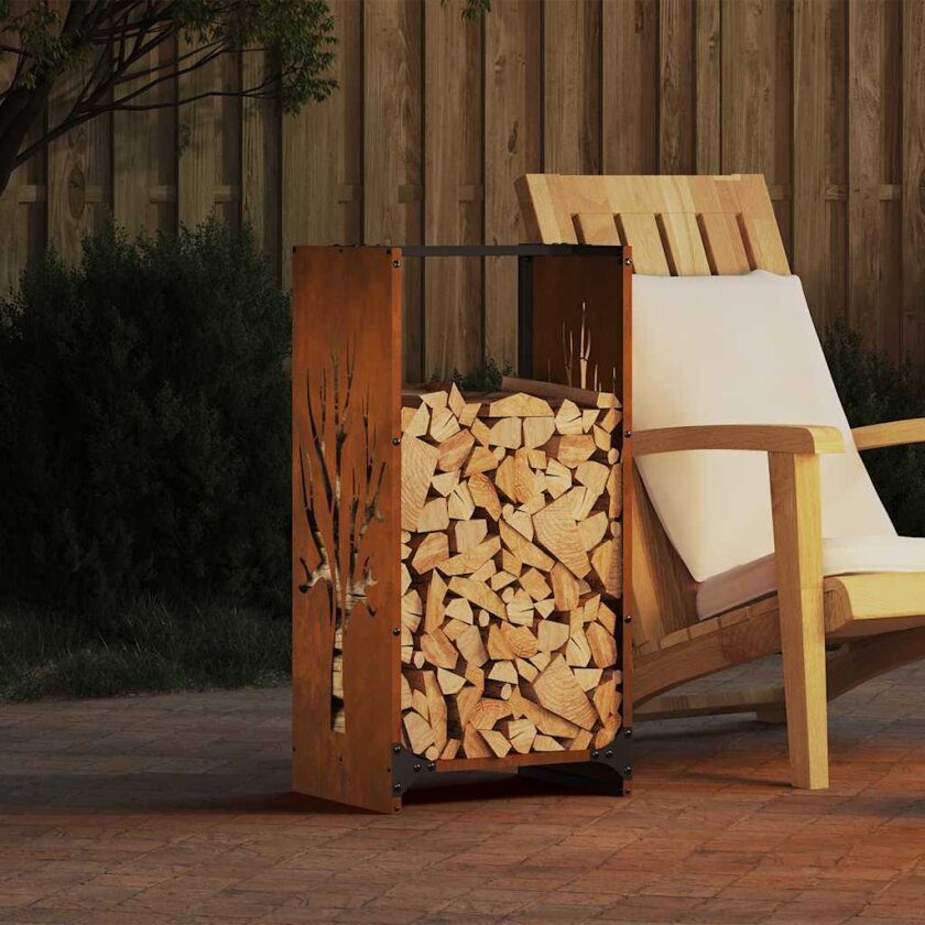 Vedstativ 40x30x80 cm oksidert stål