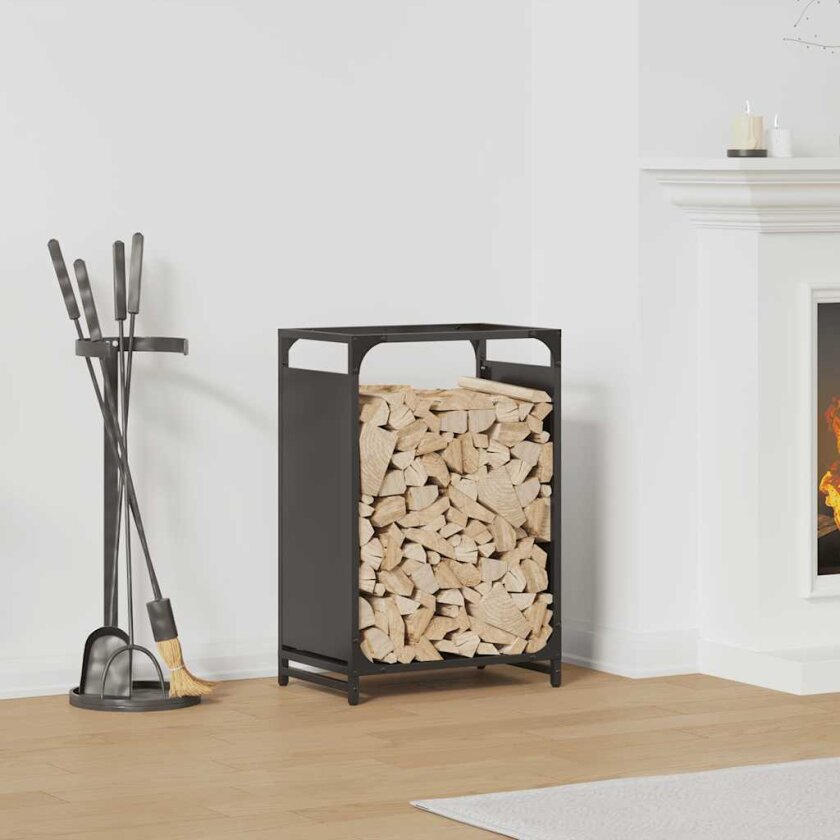 Vedstativ svart 44x28x65 cm kaldvalset stål