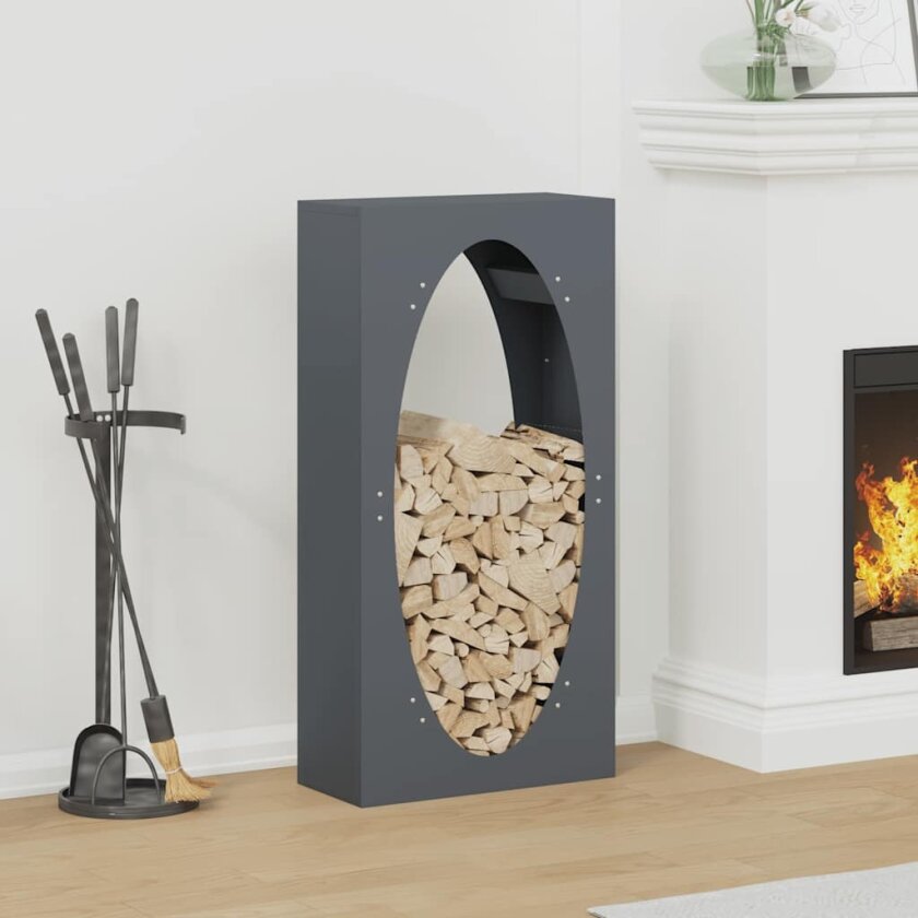 Vedstativ antrasitt 50x23x100 cm kaldvalset stål
