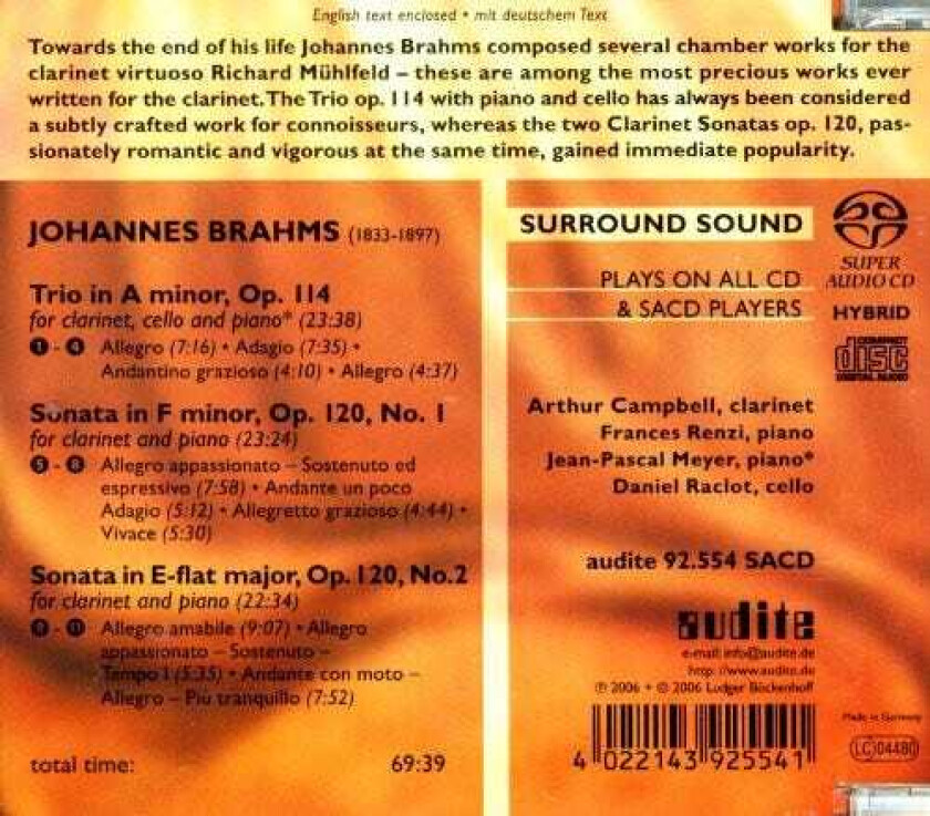 Arthur Campbell, Daniel Raclot, Francis Renzi, Jeanpascal Meyer Chamber Music With Clarinet CD