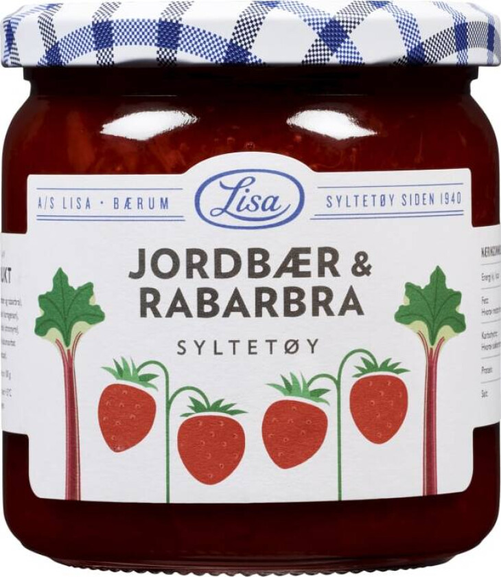Jordbærsyltetøy m/Rabarbra 420g