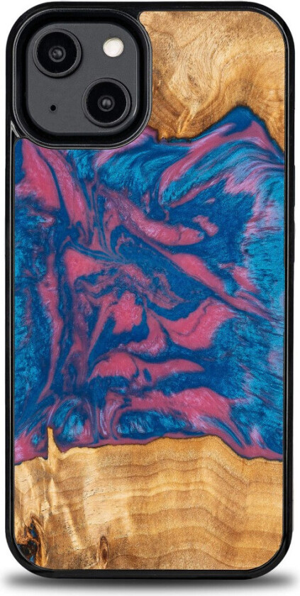 Bewood Unique Cover for iPhone 15 - Tre og harpiks - Flerfarget (rosa/blå)