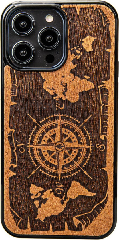 Bewood Compass Rose-deksel til iPhone 15 Pro Max - Merbau (tre)