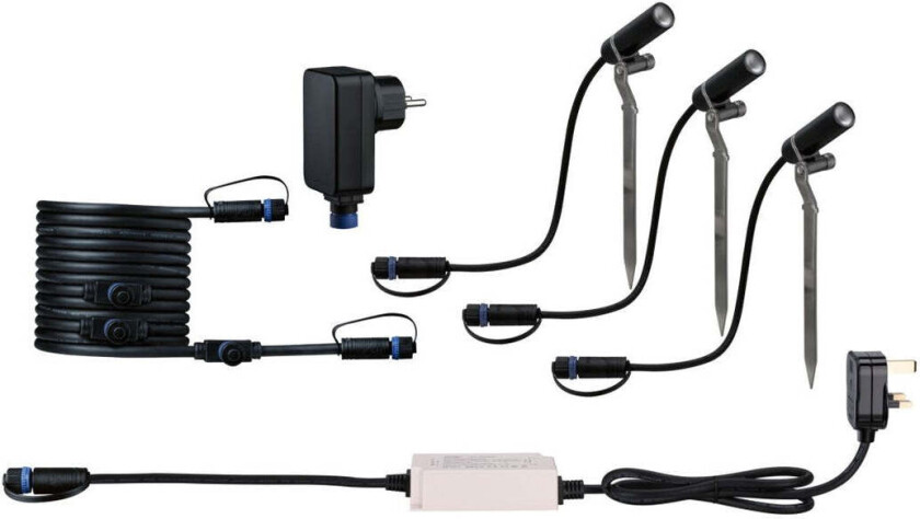 Plug & Shine Platini spot med spyd 2W 3000 Kelvin IP65 - 3 pakning med strømforsyning - Antrasitt