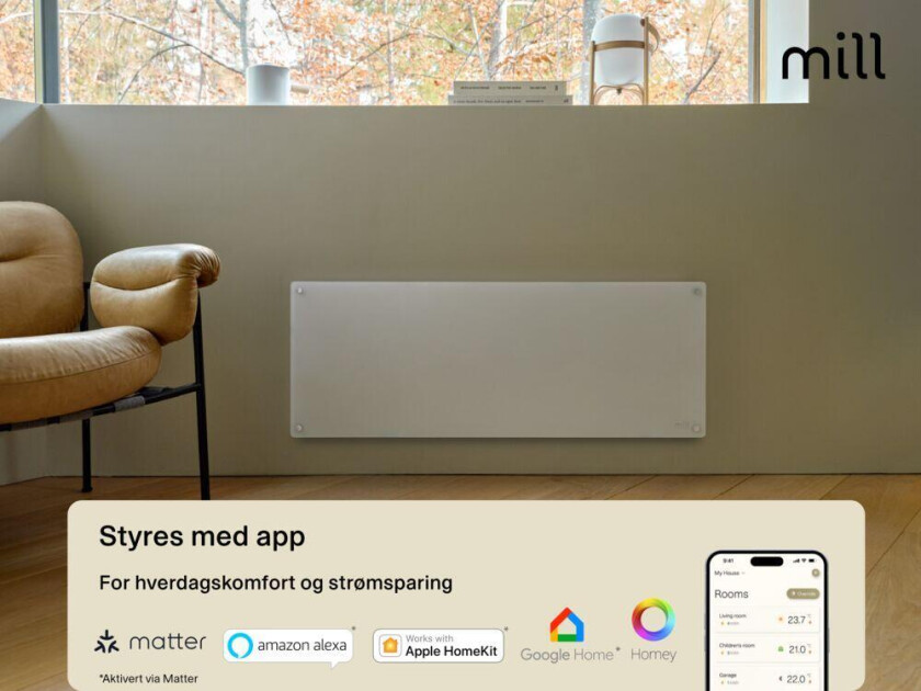 Mill Glass WiFi panelovn 900W hvit