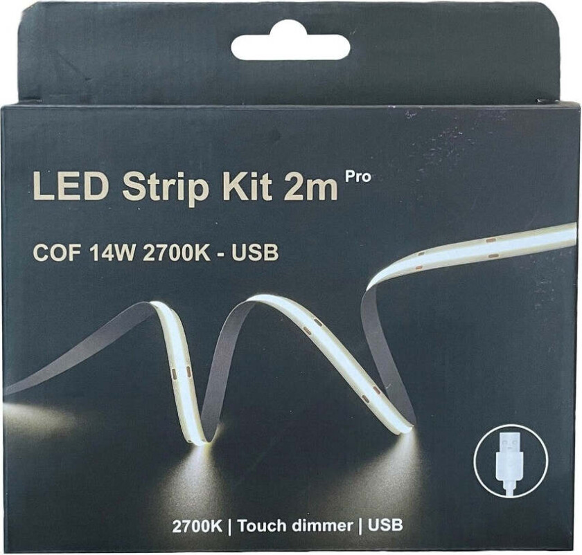 LED Strip kit 14W 2700 Kelvin med USB og dimmer - 2 meter - Hvit