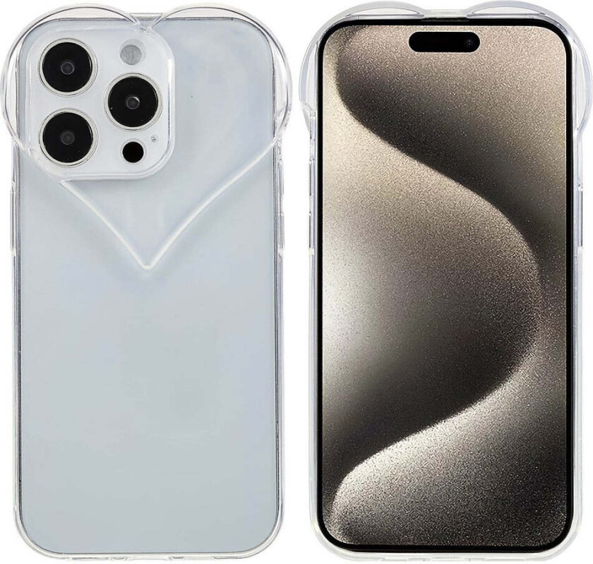 iPhone 15 Pro Fleksibelt Plast Deksel m. Hjerteform - Gjennomsiktig