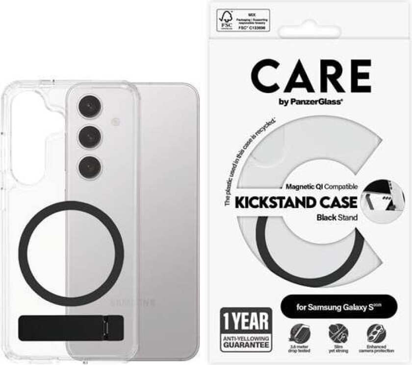 Feature Case Transparent w. Black Kickstand & QI Compatible Samsung Galaxy S25