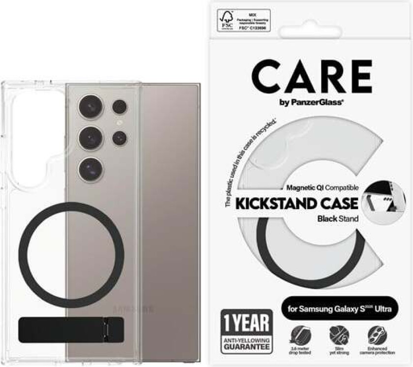 Feature Case Transparent w. Black Kickstand & QI Compatible Samsung Galaxy S25 Ultra