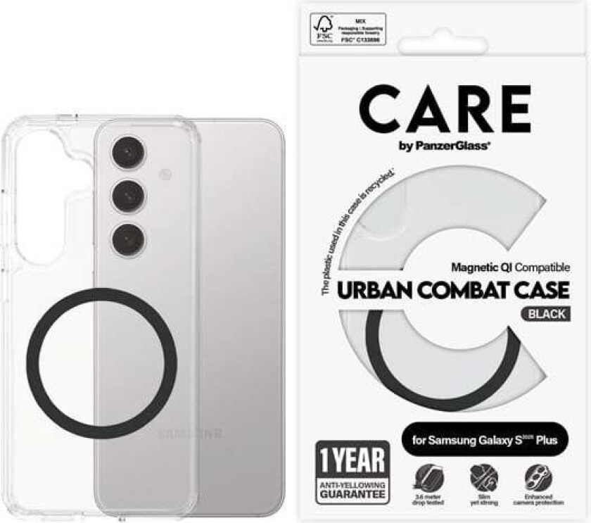 Flagship Case Transparent Urban Combat w. Black QI Compatible Samsung Galaxy S25+