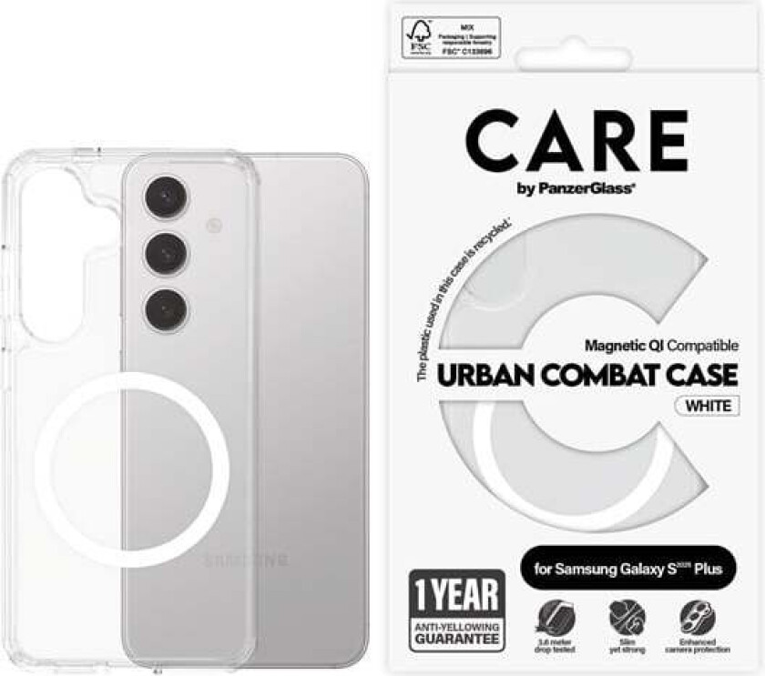 Flagship Case Transparent Urban Combat w. White QI Compatible Samsung Galaxy S25+