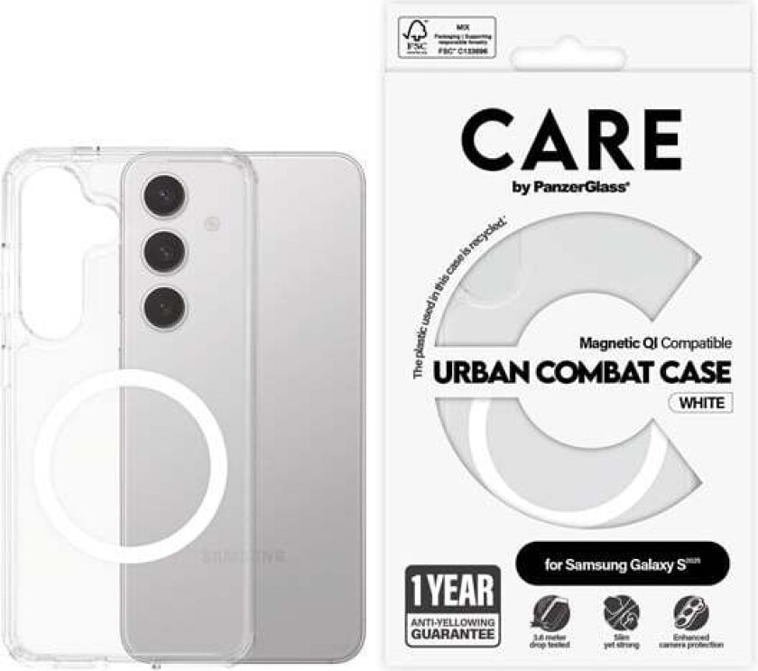 Flagship Case Transparent Urban Combat w. White QI Compatible Samsung Galaxy S25