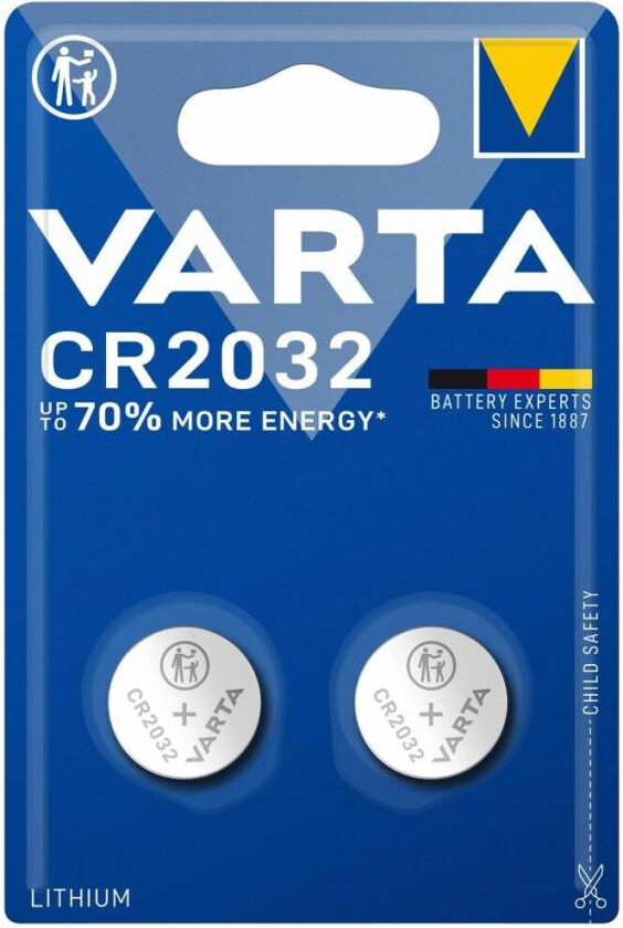 VARTA Lithium Coin knappcellebatteri CR2032, 2-pakning