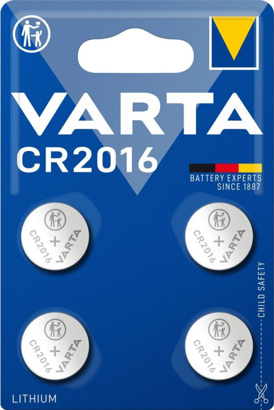 VARTA Lithium Coin knappcellebatteri CR2016, 4-pakning