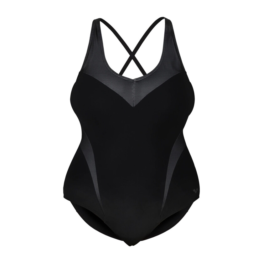 Arena Isabel Light Cross Back One Piece Plus, badedrakt dame BLACK-WHITE