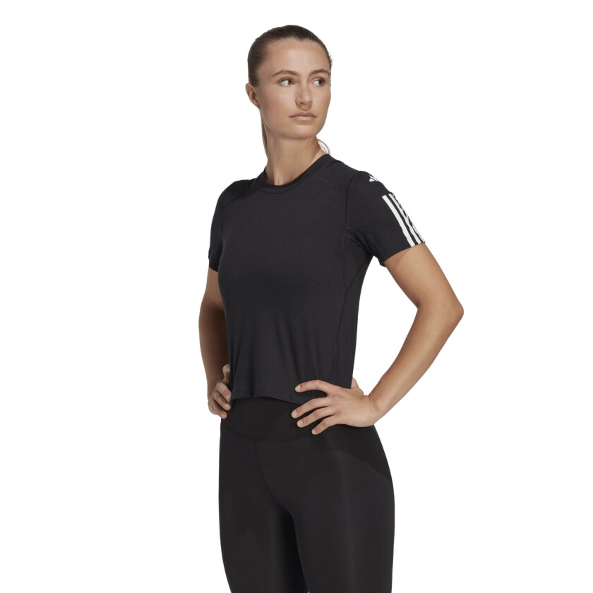 adidas Train Essentials Train Cotton 3-Stripes Crop T-Shirt, t-skjorte, dame BLACK/WHITE