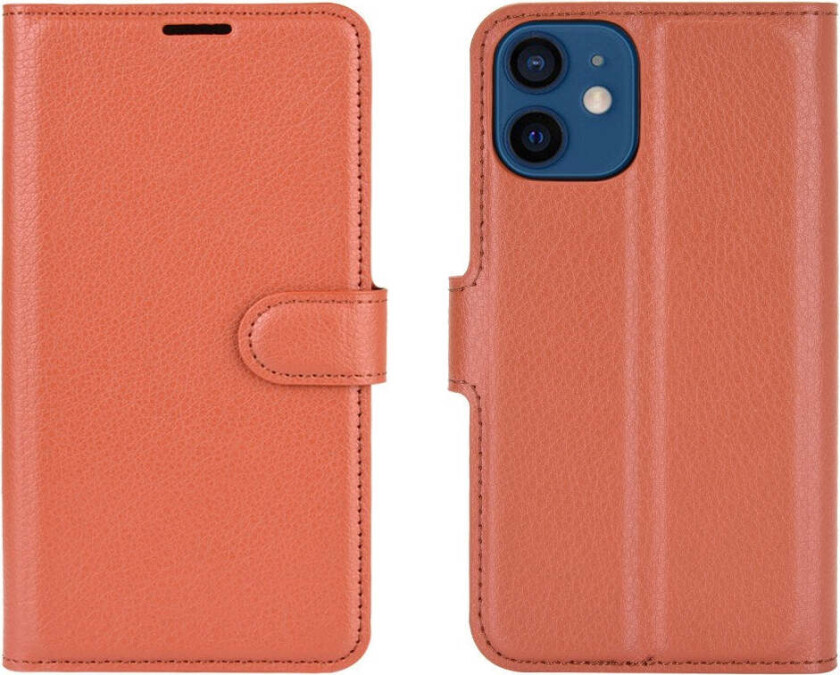 iPhone 12 Mini Kunstskinn Flip Deksel m. Kortholder & Ståfunksjon - Brun