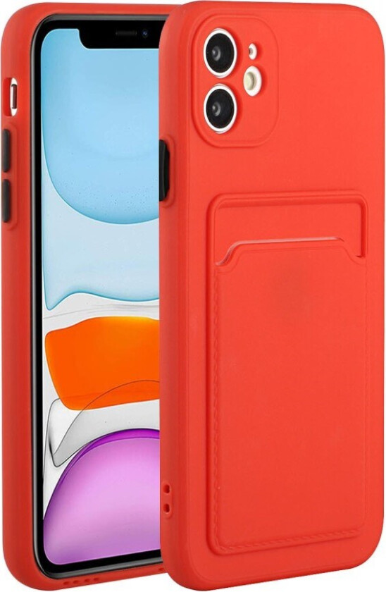 iPhone 12 Mini Fleksibelt Plast Deksel m. Kortholder - Rød