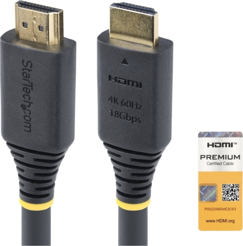 Startech.Com 3M (10Ft) Premium Certified High Speed Hdmi Cable, 4K60hz - Premium High Speed - Hdmi-Kabel Med Ethernet - Hdmi Hann Til Hdmi Hann - 3 M