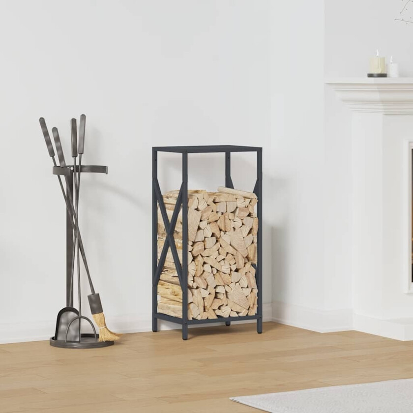 Vedstativ antrasitt 34x25x70 cm kaldvalset stål