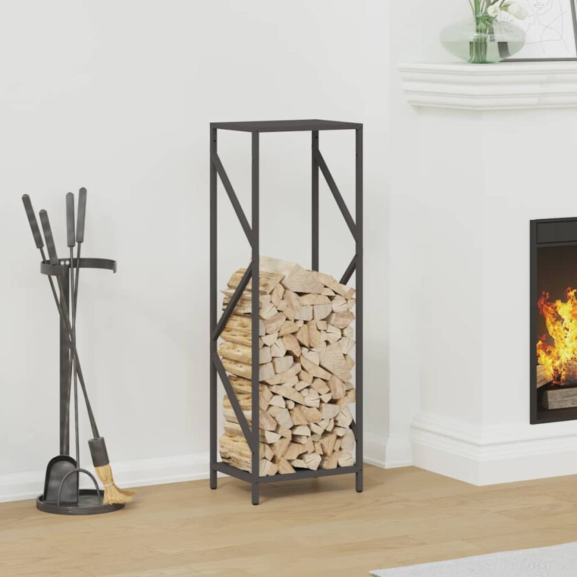 Vedstativ svart 34x25x100 cm kaldvalset stål