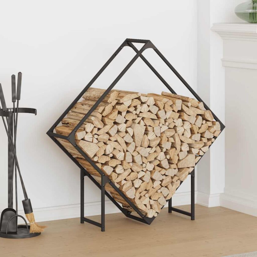Vedstativ svart 100x25x100 cm kaldvalset stål
