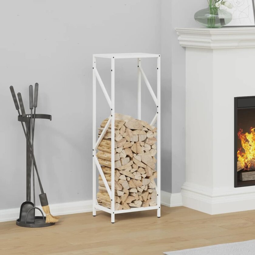 Vedstativ hvit 34x25x100 cm kaldvalset stål