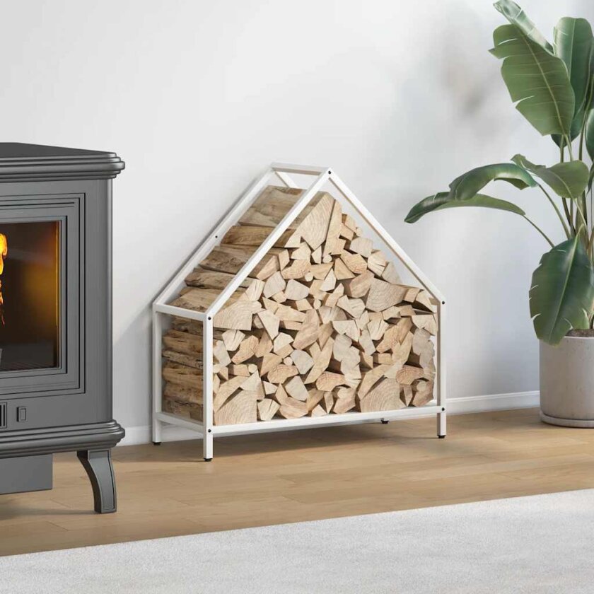 Vedstativ svart 60x25x60 cm kaldvalset stål