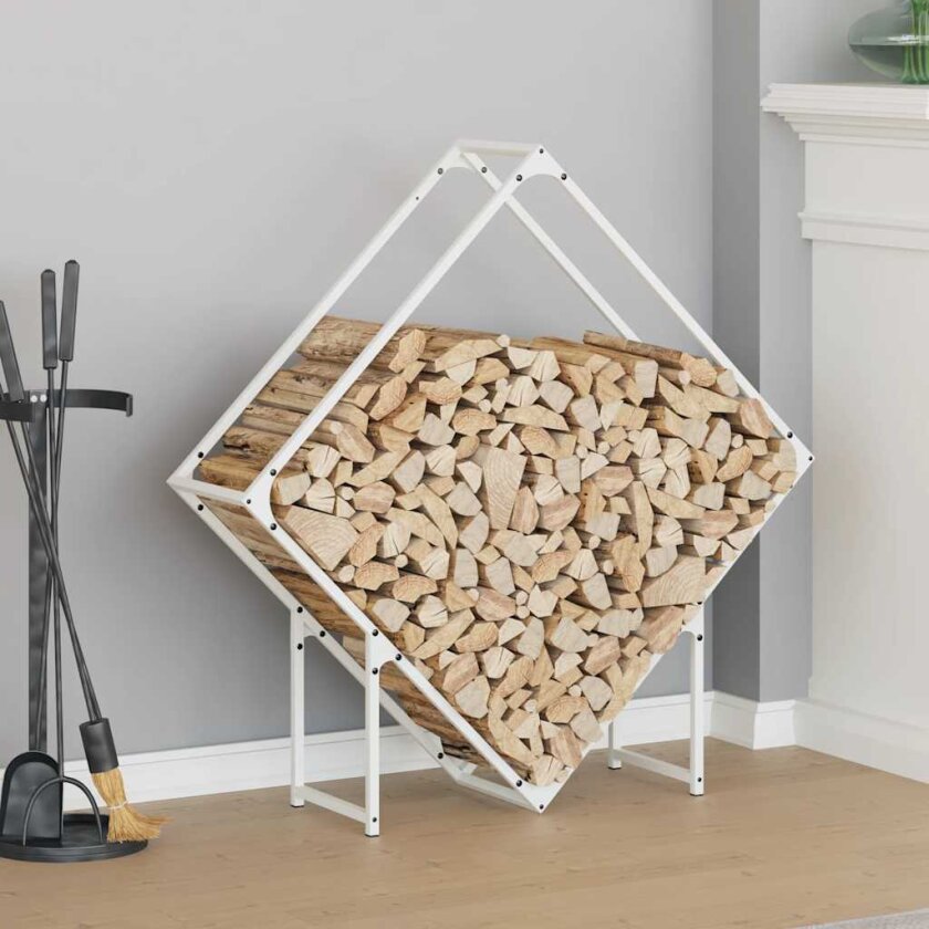 Vedstativ hvit 100x25x100 cm kaldvalset stål