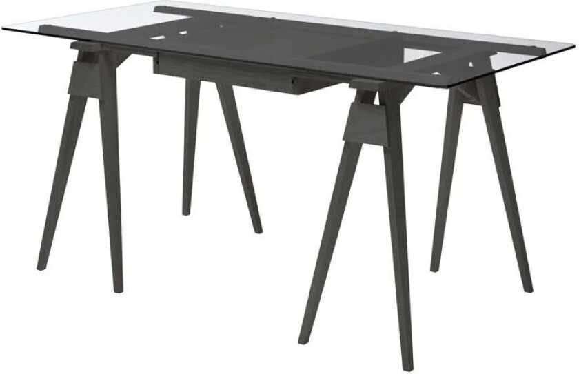 Arco skrivebord sort lakk, inkl. skuff, glassplate