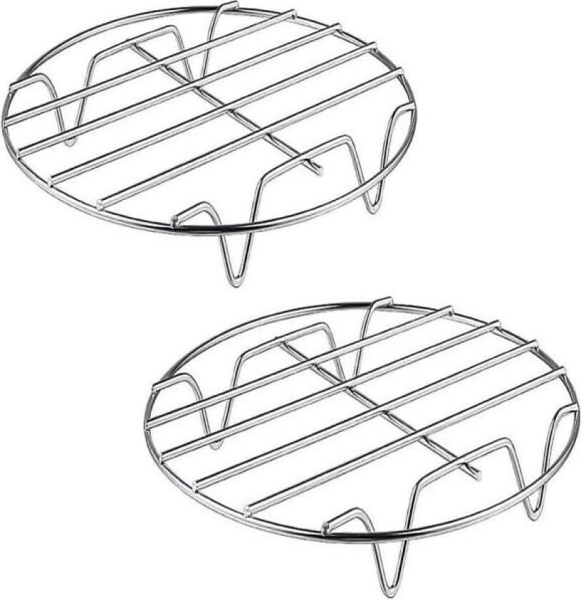 HHL 2-pakke 6/7/8-tommers luftfrityrtilbehør Rustfritt stål Matlagingsstativ Rundt kjøkkenstål Enkeltlags grillrist (d-v2)