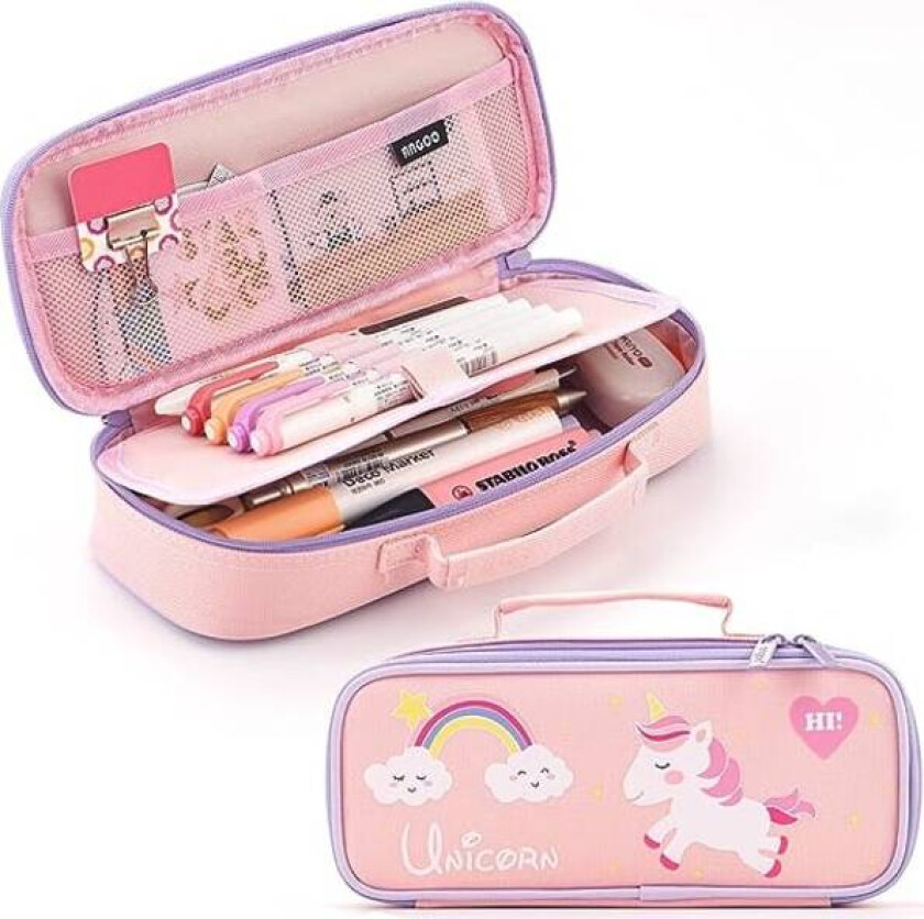 Søt pennal med enhjørning, middels kapasitet, bærbar multifunksjonell pennveske med rom for jenter, barn og tenåringer - rosa
