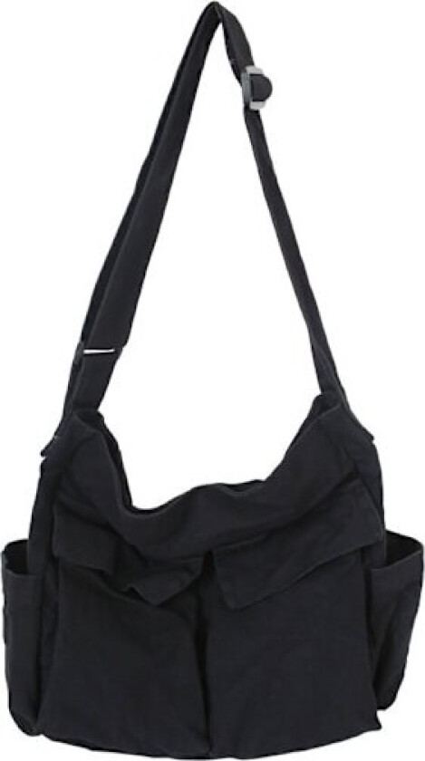 Stor kapasitet lerret messenger bag multi rom bag casual kvinner menn skulder bag Black