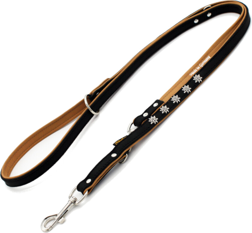 Lærbånd Edelweiss, svart/natur - 200 cm lang, 18 mm bred