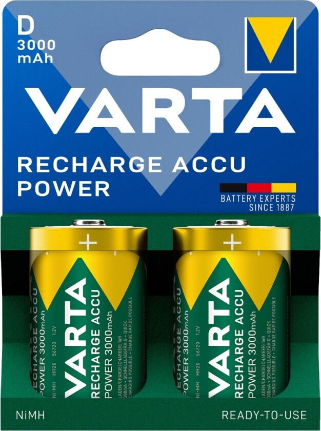Recharge Accu Power Ni-MH D-batteri 3000 mAh 2-pack