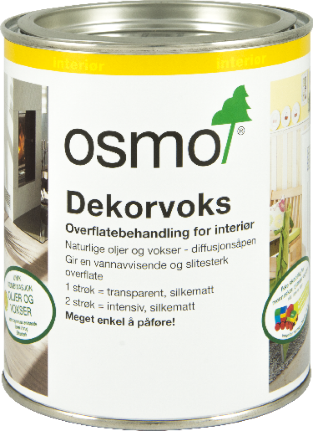 Dekorvoks transparent 3166 0,75 liter valnøtt Dekorvoks er spesielt designet for bruk på vegg, tak, møbler og andre interiørdetaljer av tre og er basert på naturlige planteoljer og vokser.