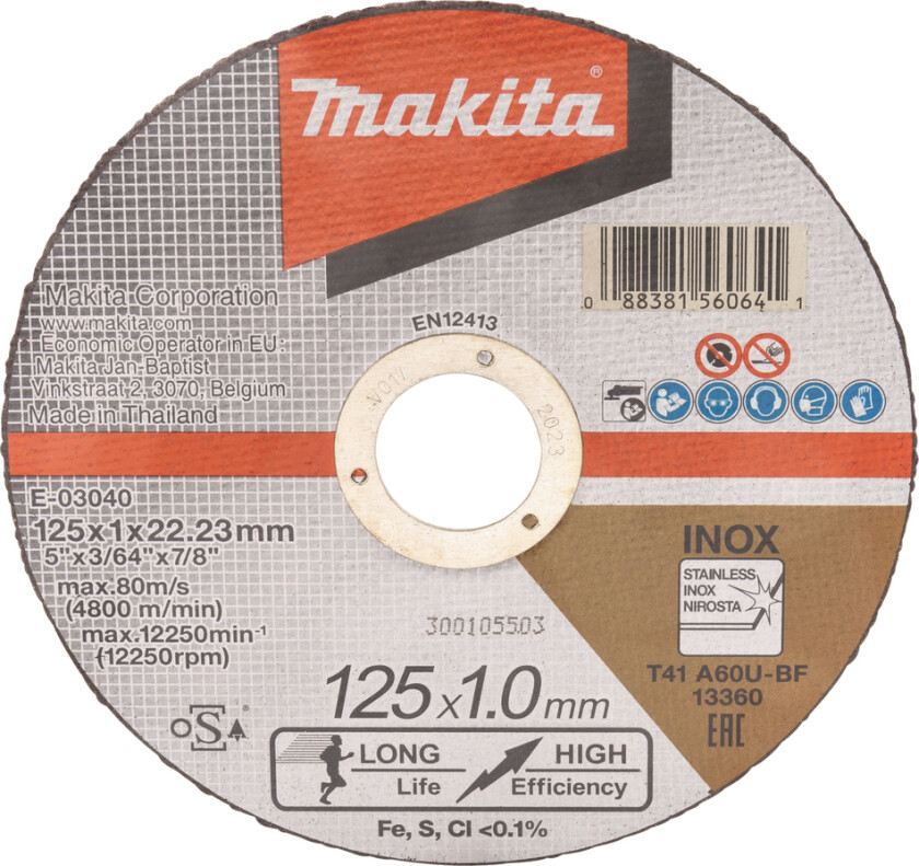 Bilde av MAKITA KAPPESKIVE 125X1,0 E-03040-12 A60U